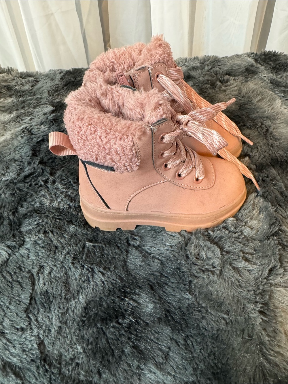 H&M Pink Faux-Sherpa Lace-Up Kids Boots
